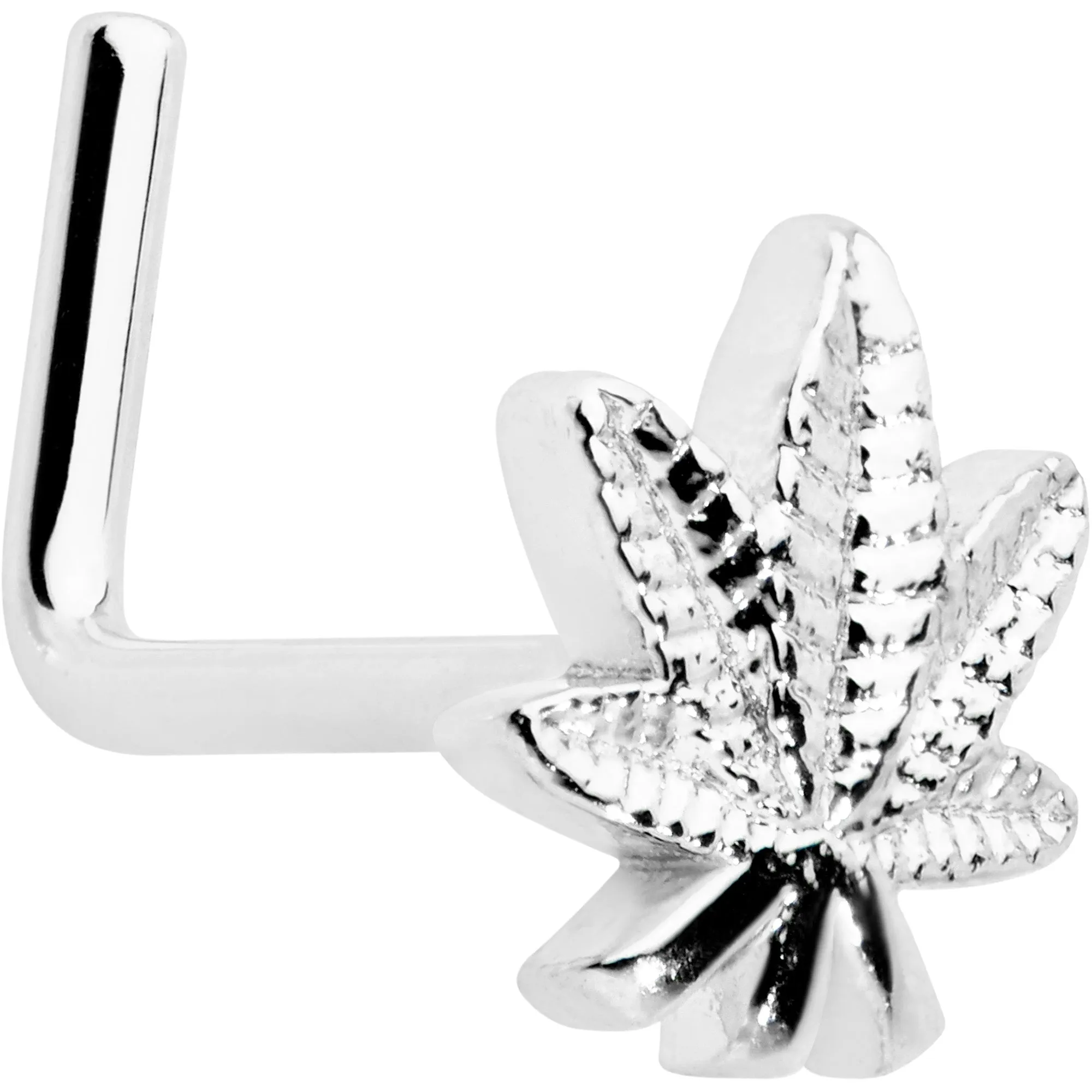 20 Gauge 1/4 Texture Pot Leaf L Shape Nose Ring
