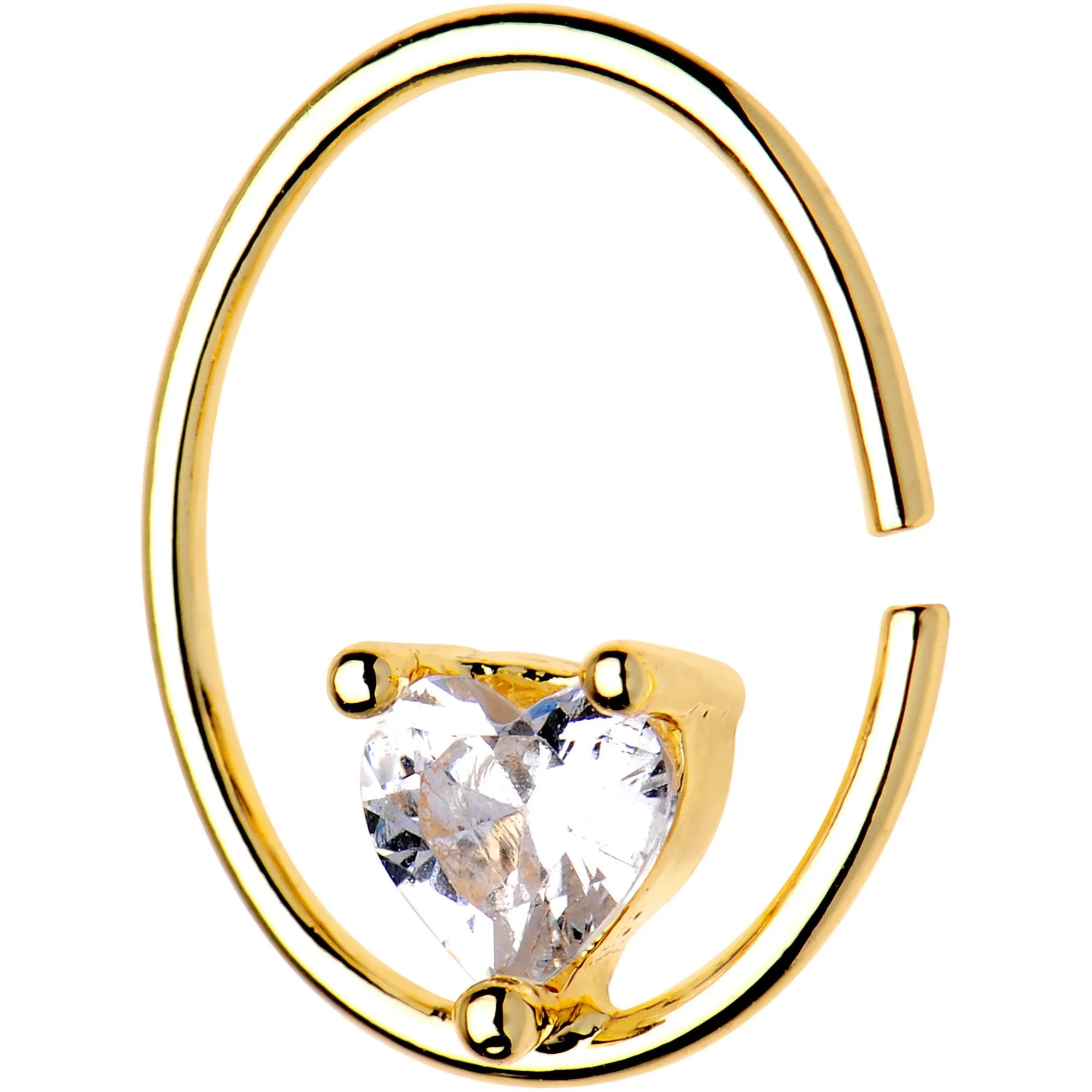 20 Gauge 3/8 Clear Heart CZ Gem Gold Tone Circular Seamless Ring