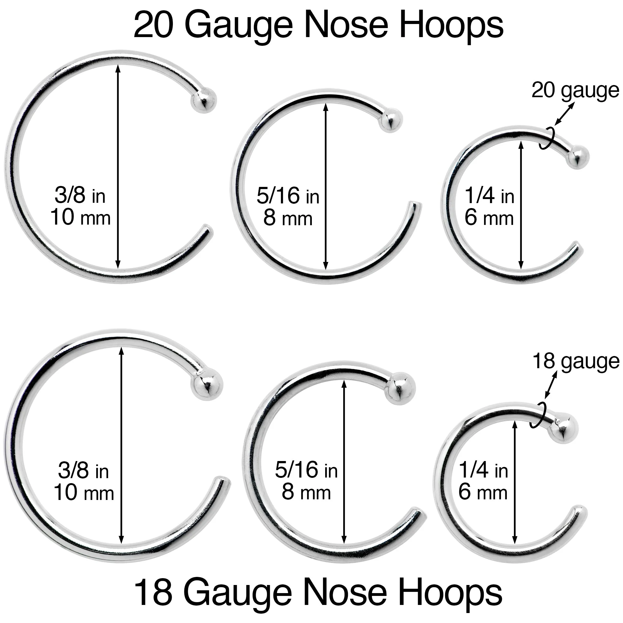 20 Gauge 3/8 Solid 18KT Rose Gold Nose Hoop