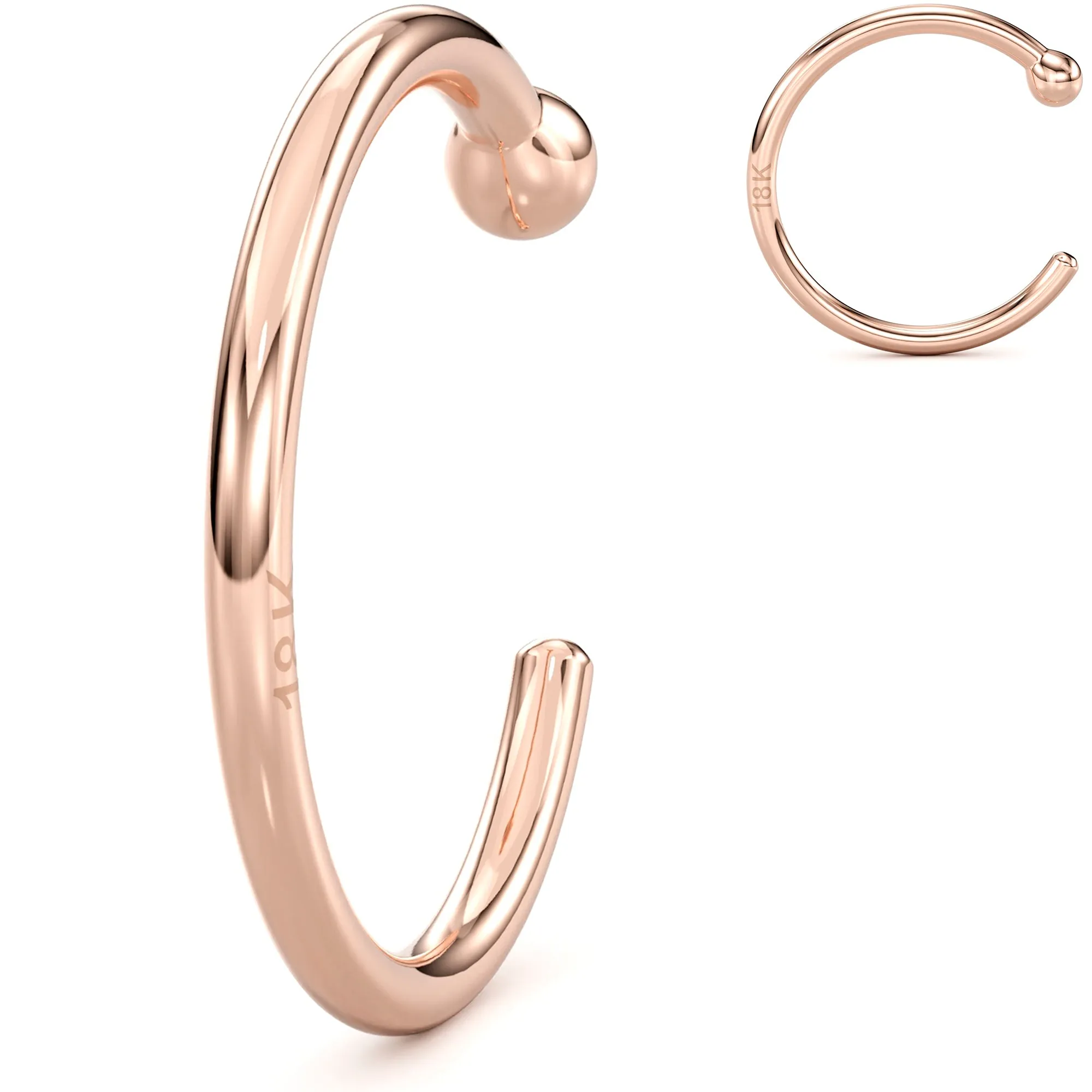 20 Gauge 3/8 Solid 18KT Rose Gold Nose Hoop