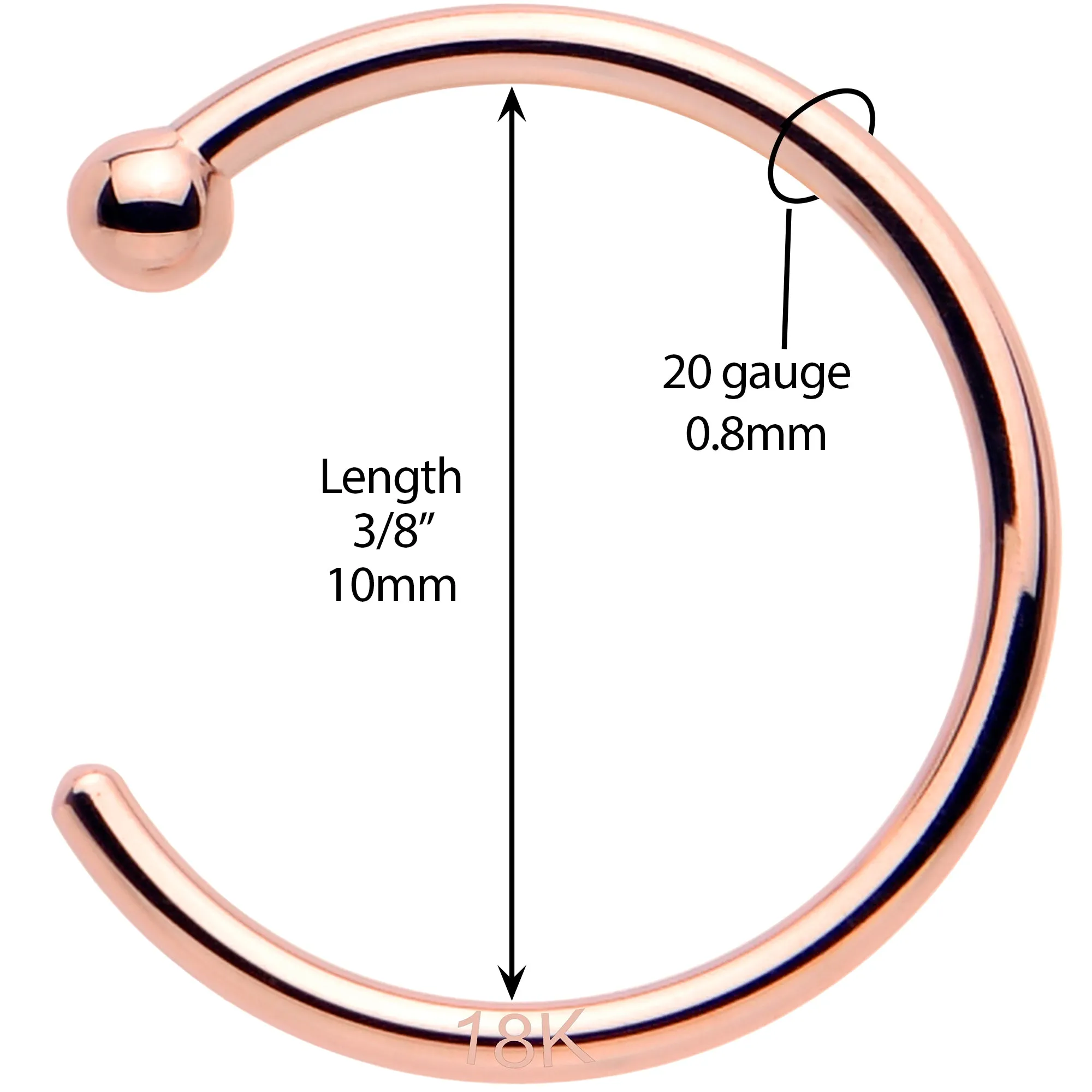 20 Gauge 3/8 Solid 18KT Rose Gold Nose Hoop