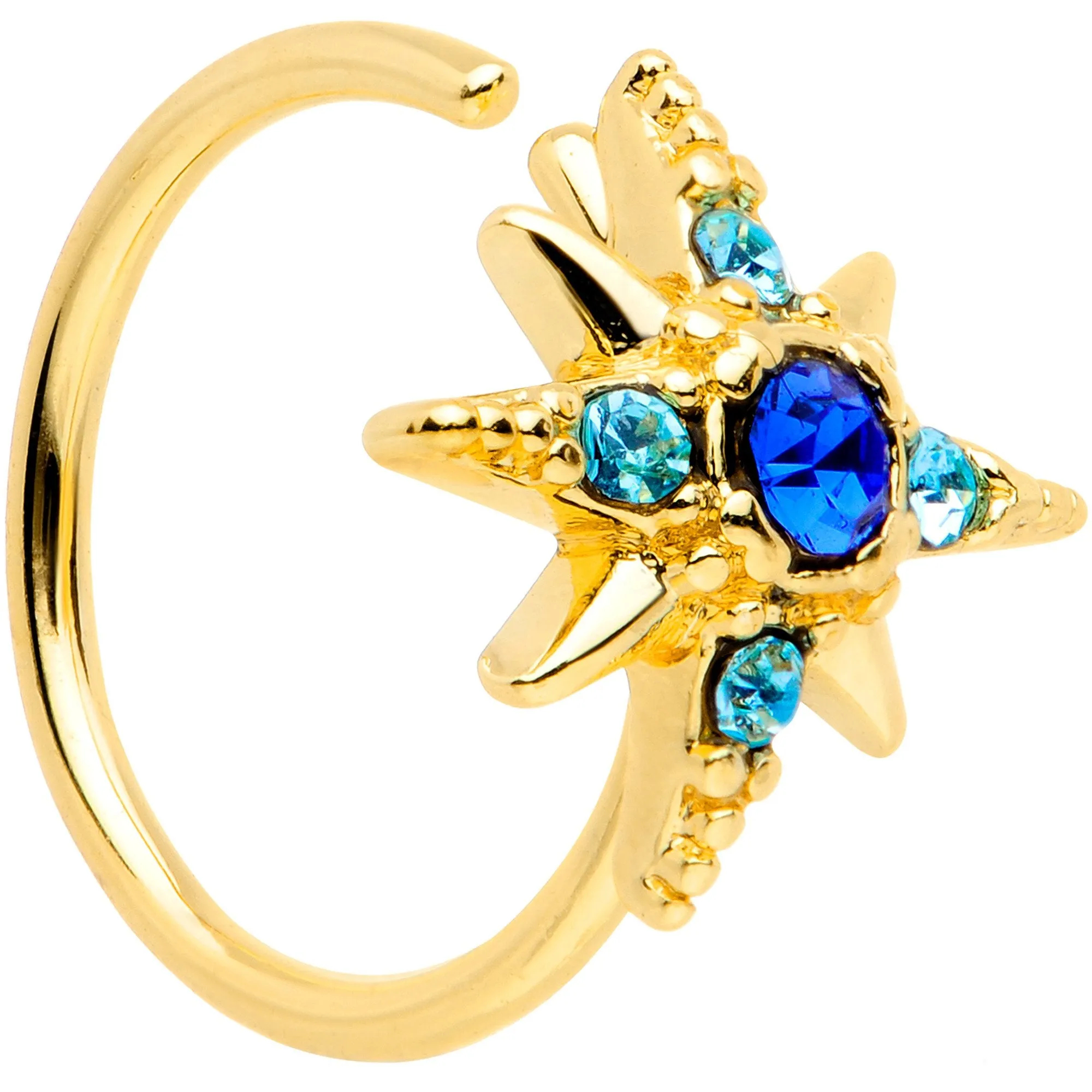 20 Gauge 5/16 Blue Gem Gold Tone Star Seamless Circular Ring