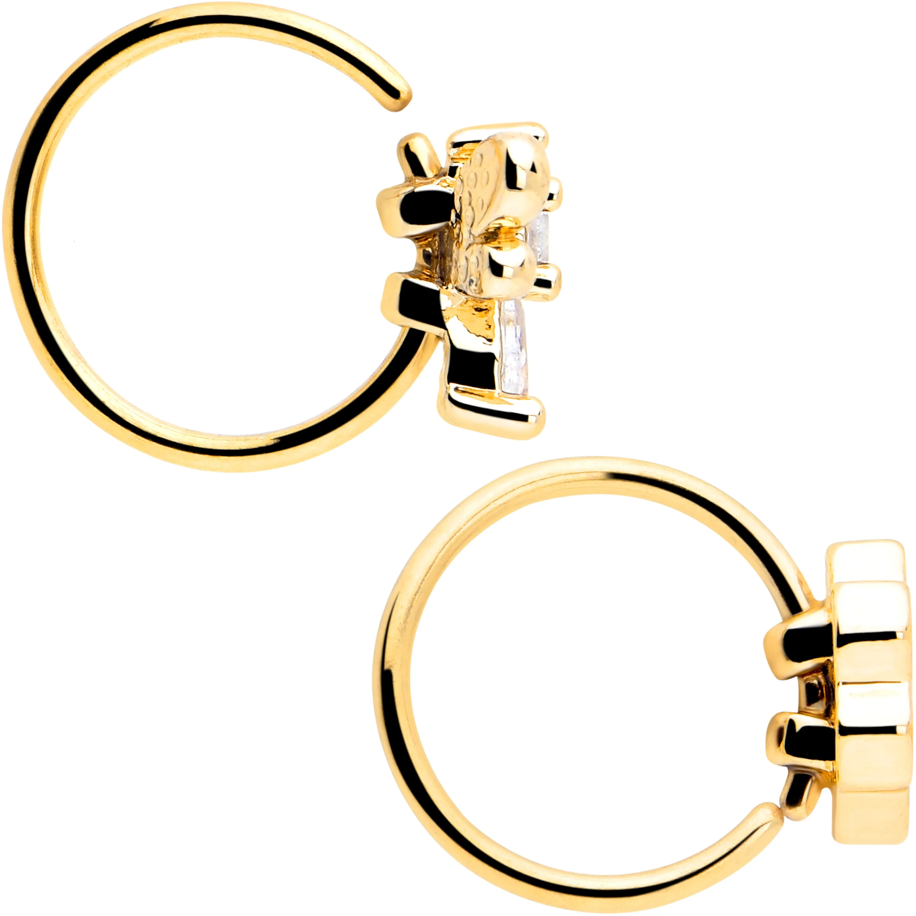 20 Gauge 5/16 Clear CZ Gem Gold Tone Bee Hive Luv Nose Hoop Set of 2