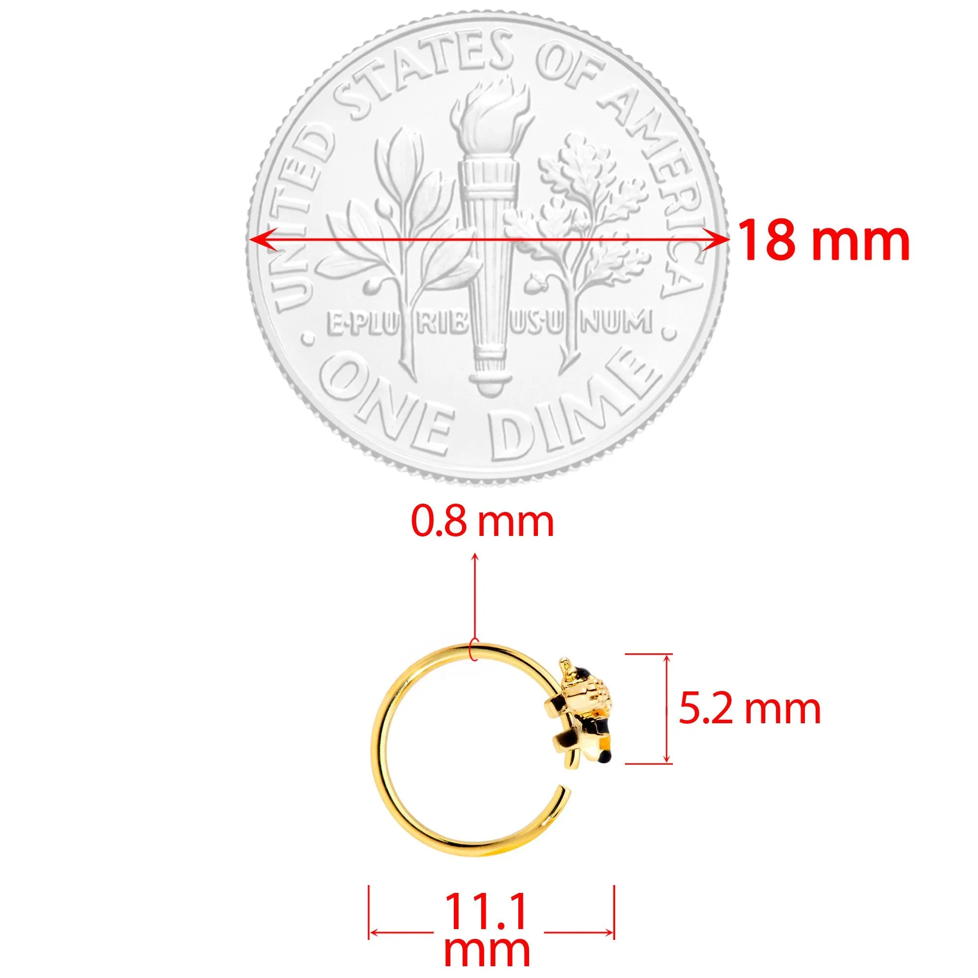 20 Gauge 5/16 Clear CZ Gem Gold Tone Busy Bumble Bee Nose Hoop