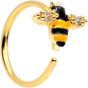20 Gauge 5/16 Clear CZ Gem Gold Tone Busy Bumble Bee Nose Hoop