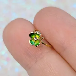 20 Gauge 5/16 Clear Gem Gold Tone Lucky Shamrock Nose Hoop
