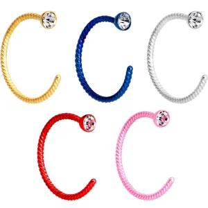 20 Gauge 5/16 Clear Gem Multicolor Pack Set of 5 Twisted Nose Hoop Rings
