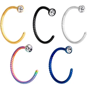 20 Gauge 5/16 Clear Gem Rainbow Pack Set of 5 Twisted Nose Hoop Rings