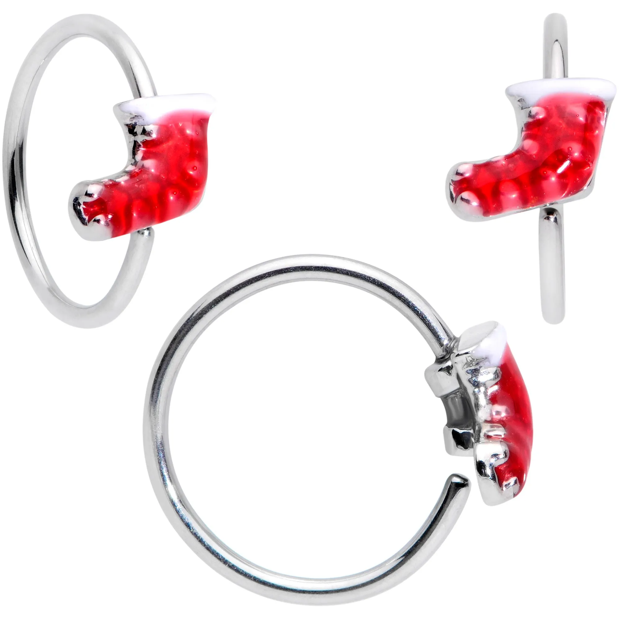 20 Gauge 5/16 Clear Gem Snowflake Stocking Nose Bone Hoop Set of 3