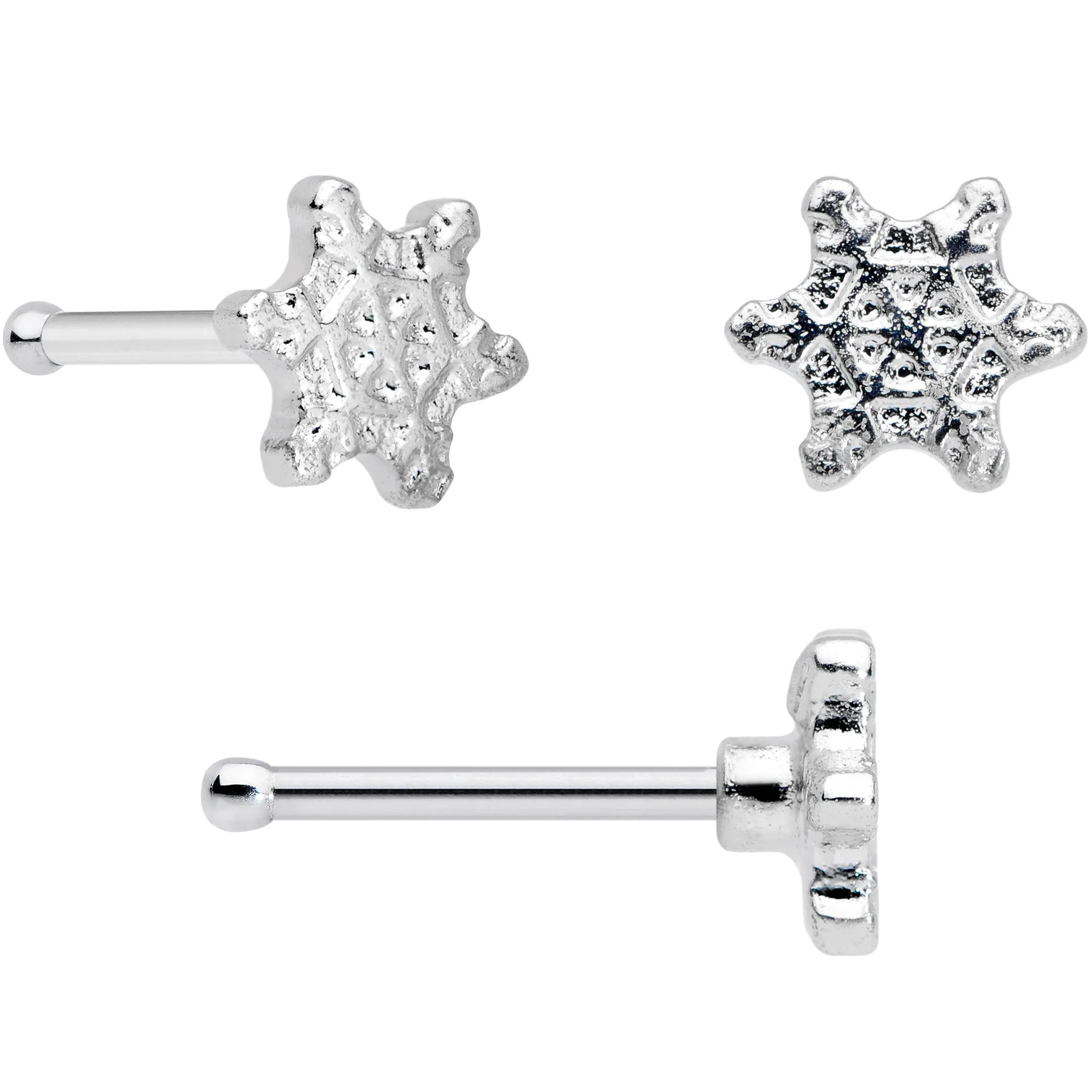 20 Gauge 5/16 Clear Gem Snowflake Stocking Nose Bone Hoop Set of 3