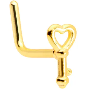 20 Gauge 5/16 Gold Tone Key to Your Heart L Shaped Nose Ring