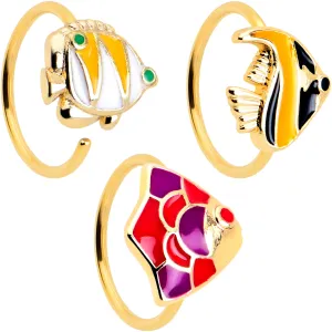 20 Gauge 5/16 Gold Tone Tropical Fish Nose Hoop Set of 3
