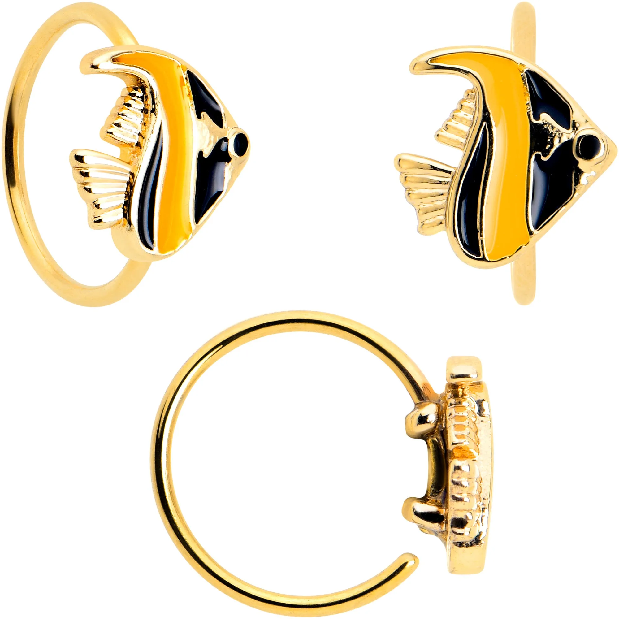 20 Gauge 5/16 Gold Tone Tropical Fish Nose Hoop Set of 3