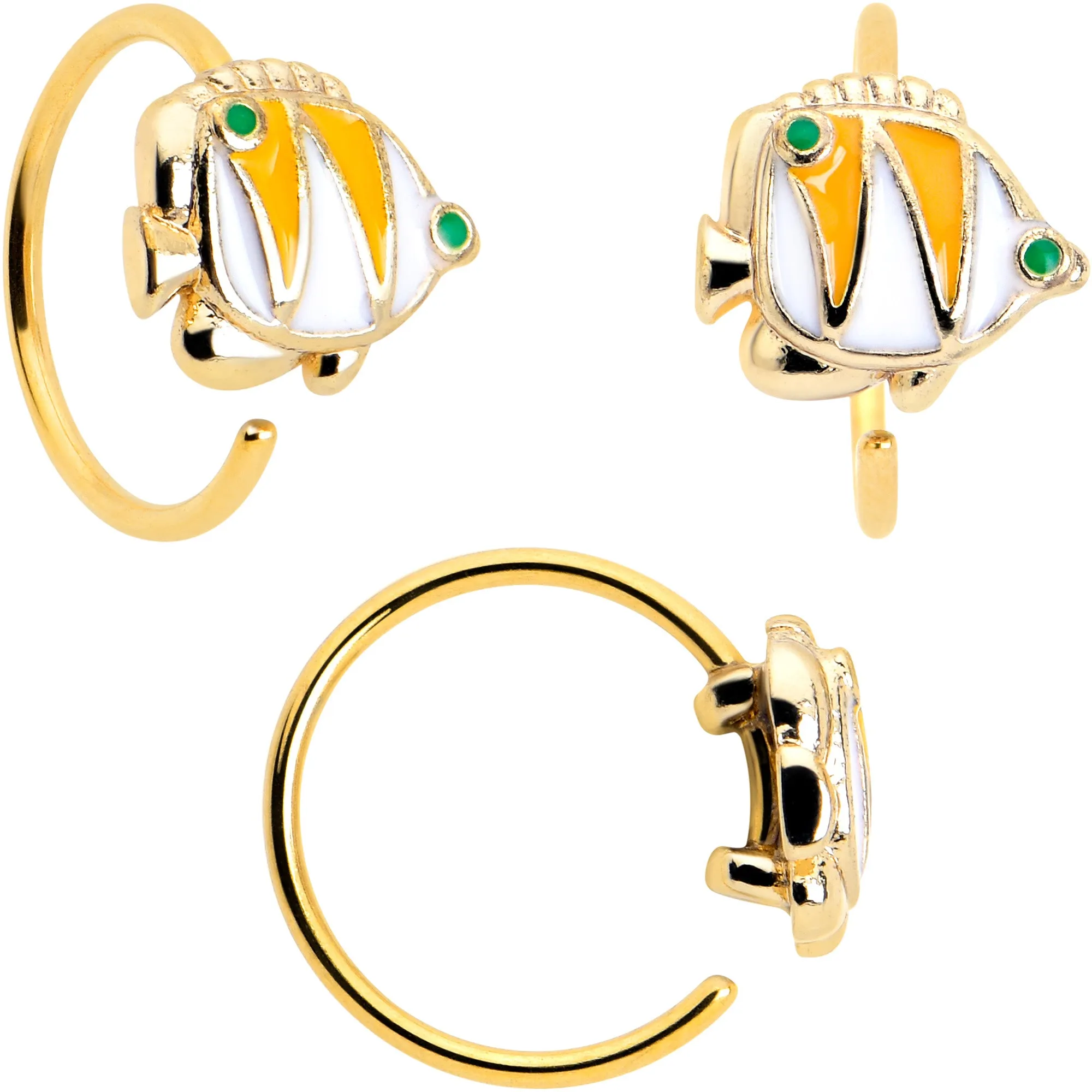 20 Gauge 5/16 Gold Tone Tropical Fish Nose Hoop Set of 3