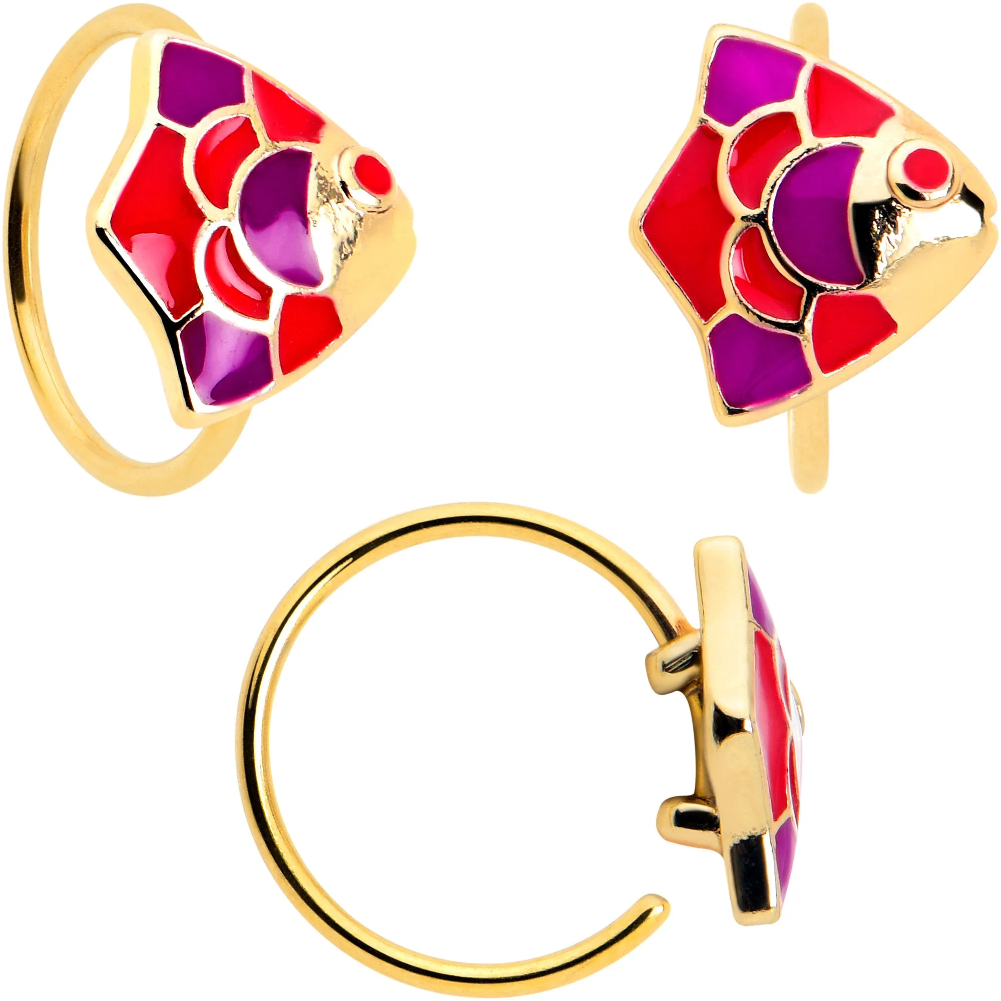 20 Gauge 5/16 Gold Tone Tropical Fish Nose Hoop Set of 3