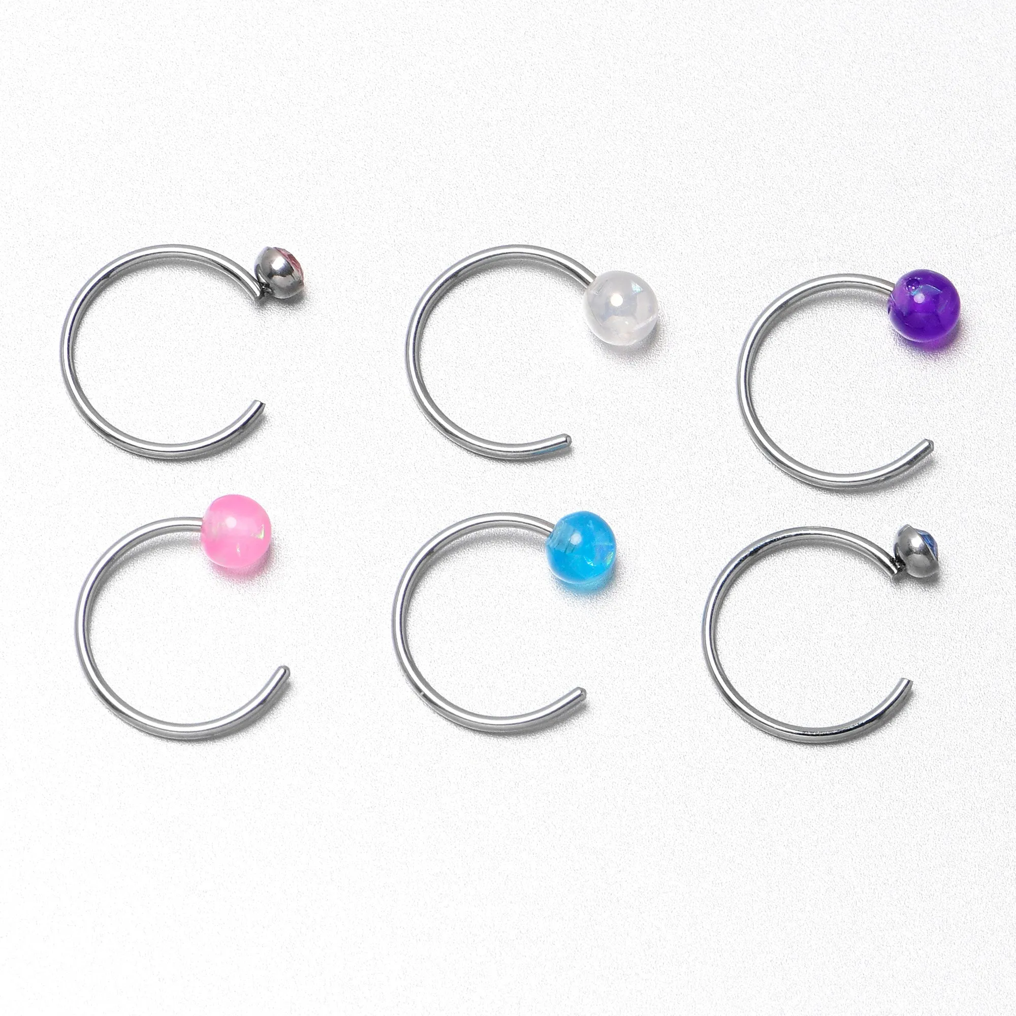 20 Gauge 5/16 Nose Hoop Gem Faux Opal Pack Pretty Nose Ring Set of 6