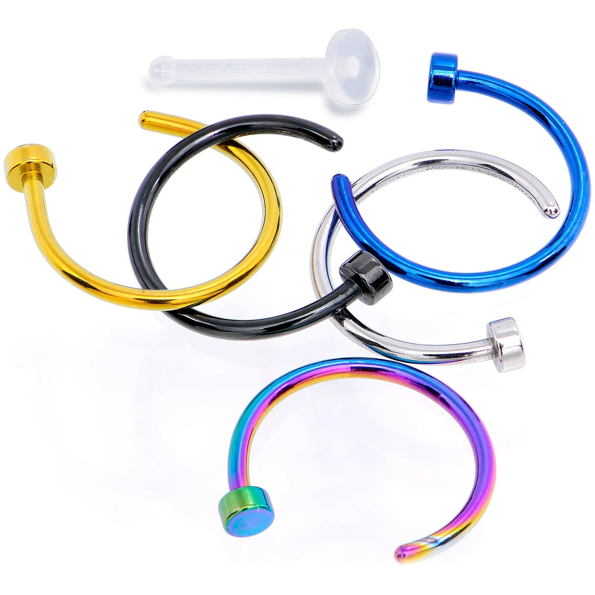 20 Gauge 5/16 Pack Set of 5 Assorted Stainless Steel Nose Hoop Rings
