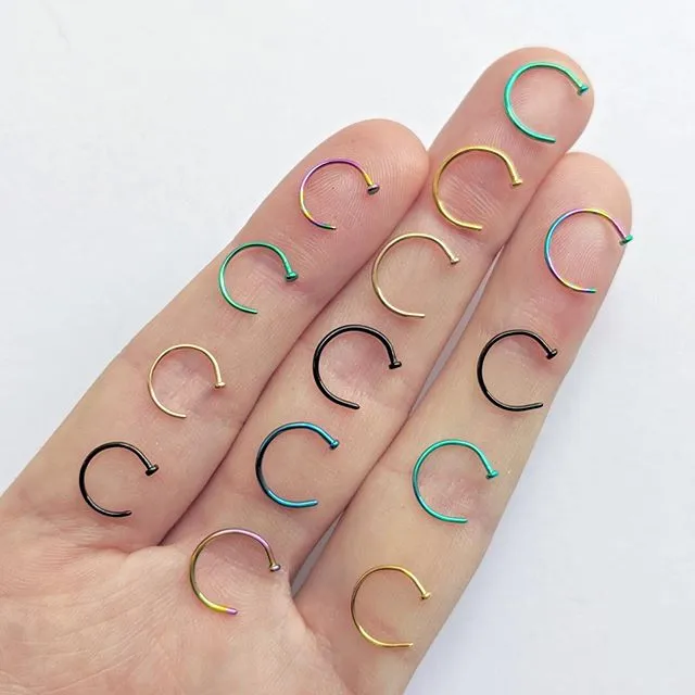 20 Gauge 5/16 Pack Set of 5 Assorted Stainless Steel Nose Hoop Rings