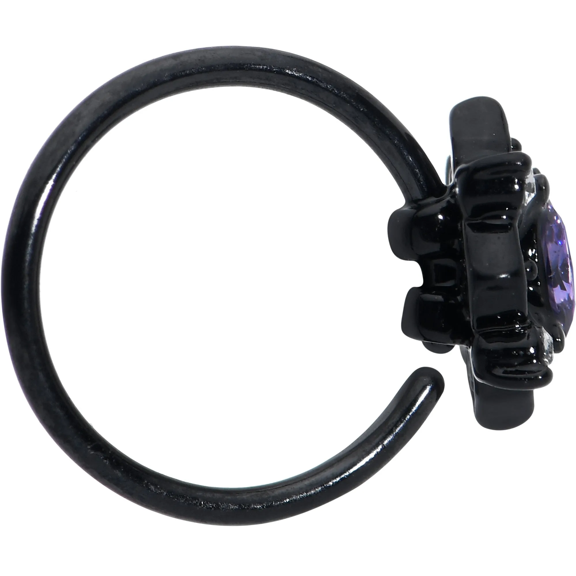 20 Gauge 5/16 Purple Gem Black Scrolling Hearts Nose Hoop