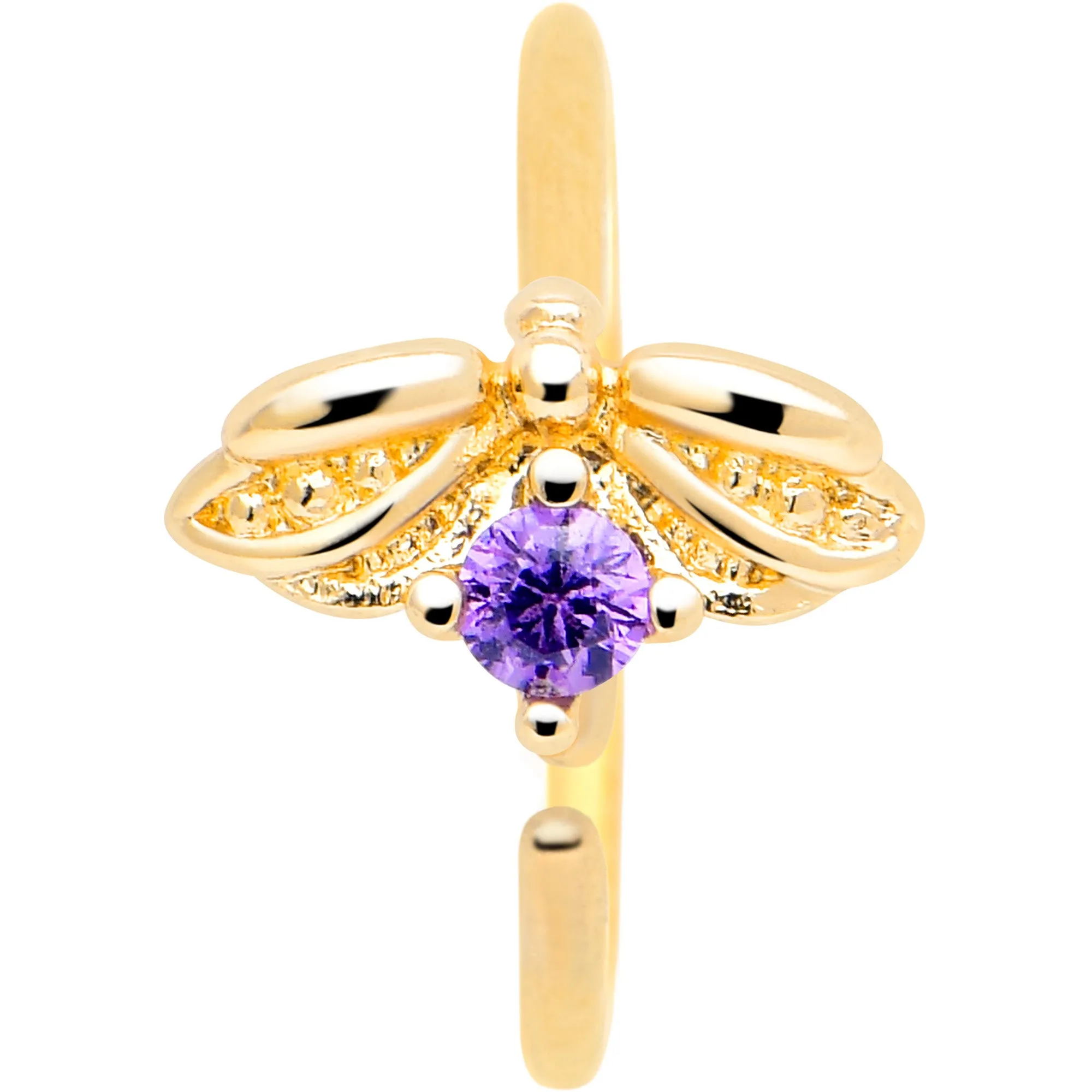 20 Gauge 5/16 Purple Gem Gold Tone Beauty Bug Nose Hoop