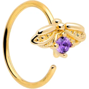 20 Gauge 5/16 Purple Gem Gold Tone Beauty Bug Nose Hoop