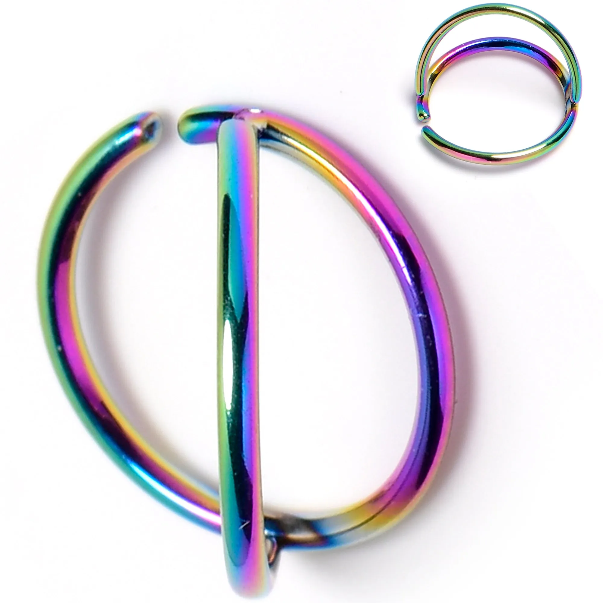 20 Gauge 5/16 Rainbow Double Nose Hoop