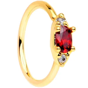20 Gauge 5/16 Red Clear CZ Gem Gold Tone Seamless Circular Ring