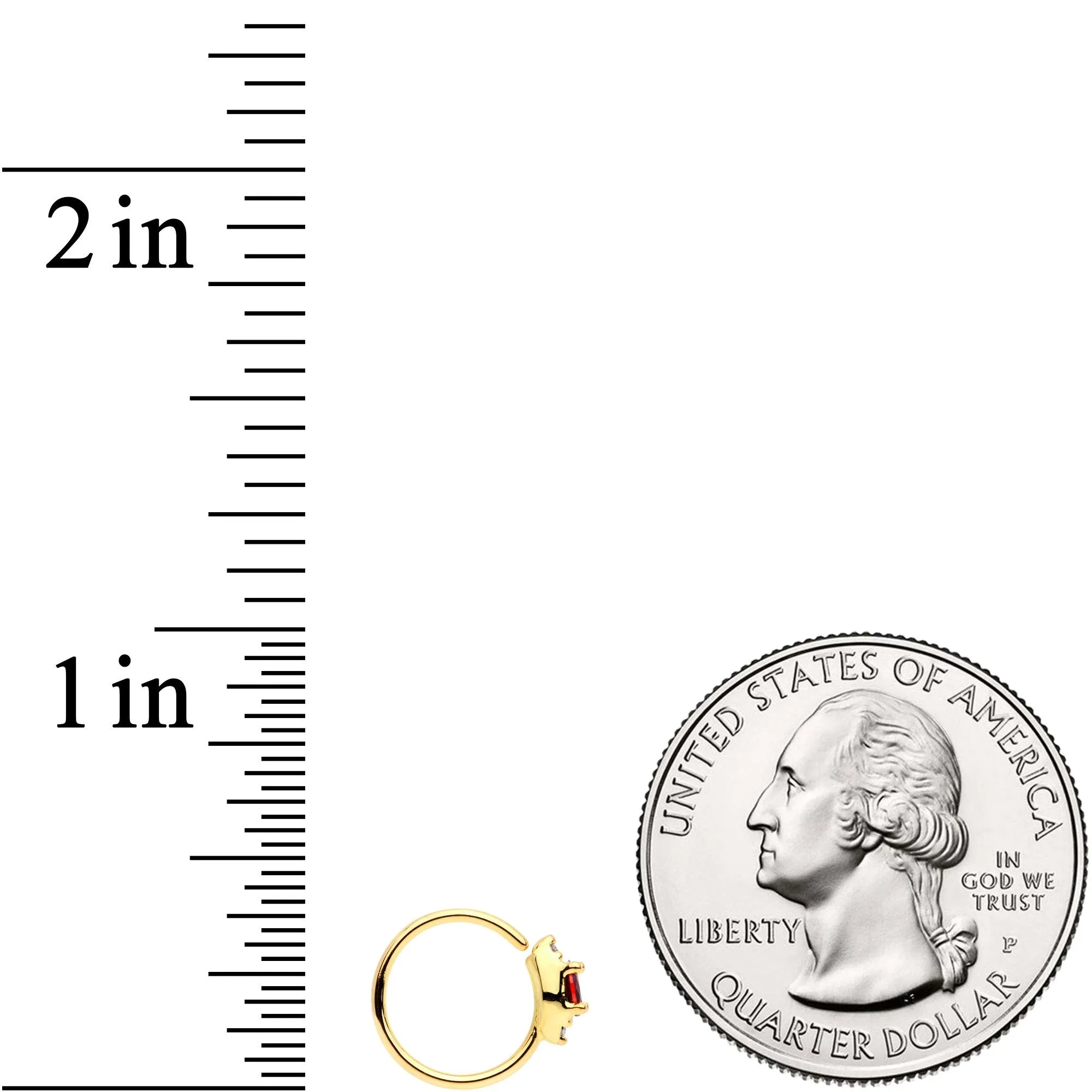 20 Gauge 5/16 Red Clear CZ Gem Gold Tone Seamless Circular Ring
