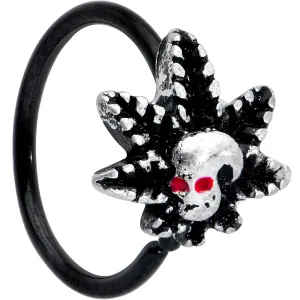 20 Gauge 5/16 Red Gem Black Pot Leaf Skull Nose Hoop