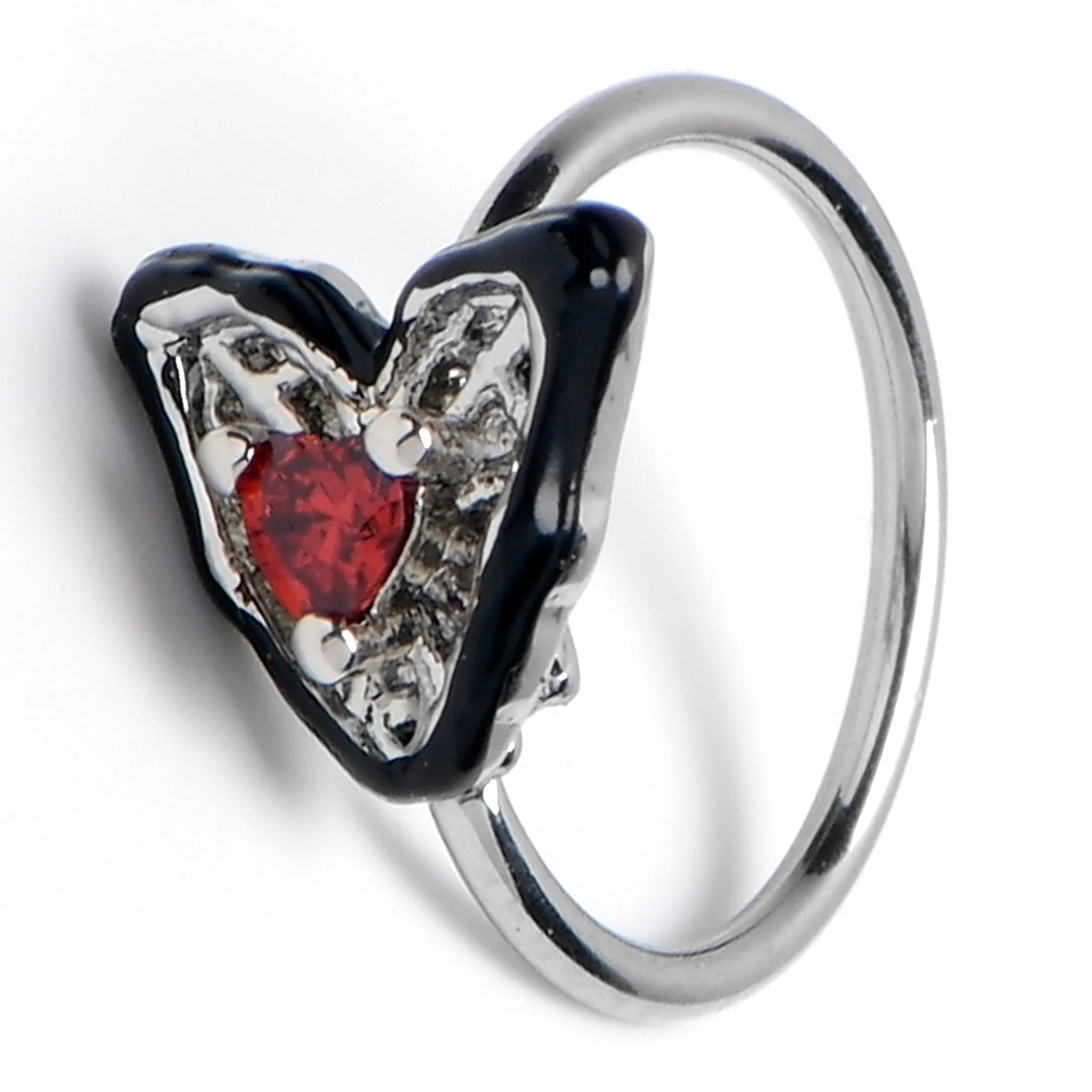 20 Gauge 5/16 Red Gem Captured Heart Nose Hoop