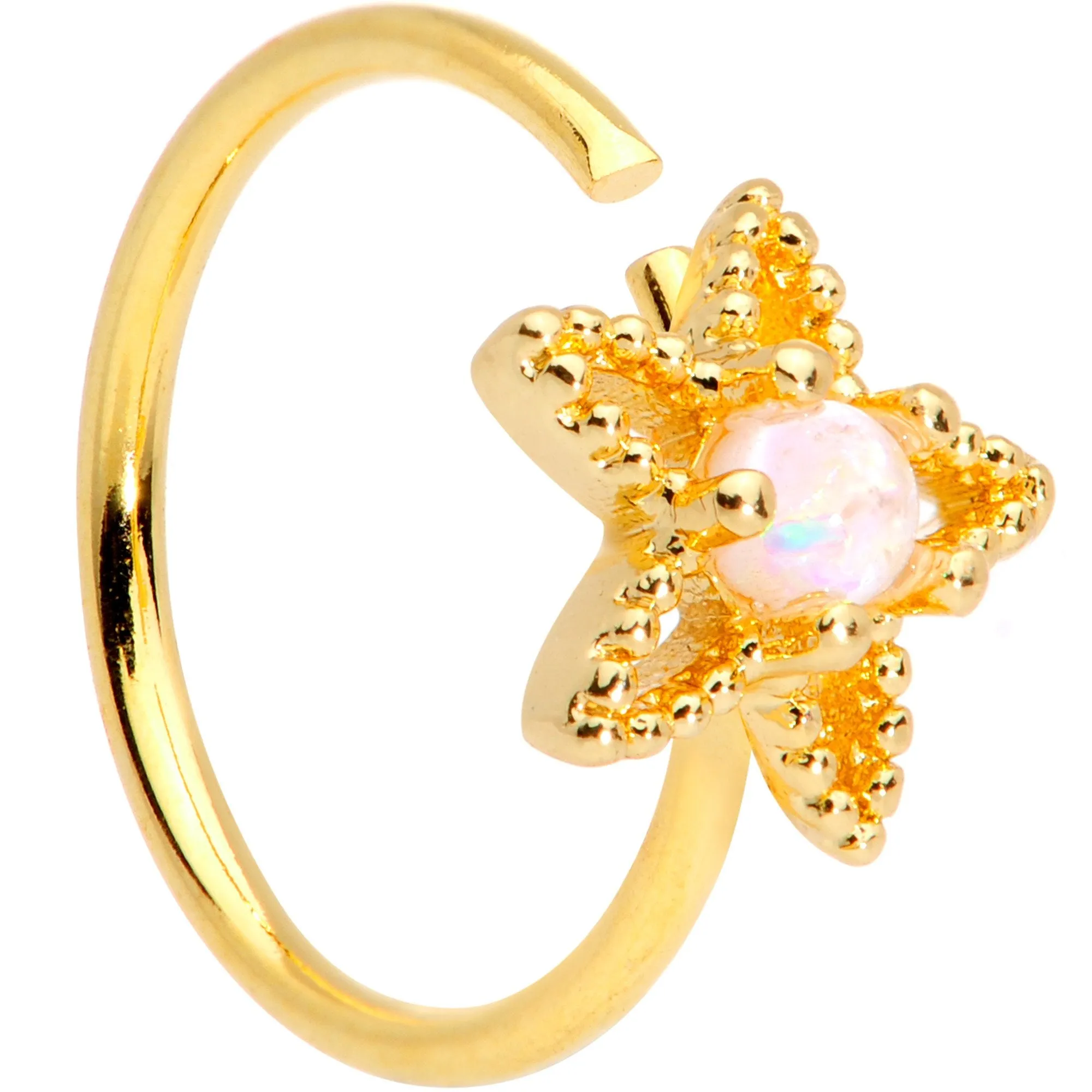 20 Gauge 5/16 White Faux Opal Gold Tone Star Seamless Circular Ring