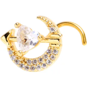 20 Gauge 7mm Clear CZ Gem Gold Tone Moon Lover Left Side Nose Screw