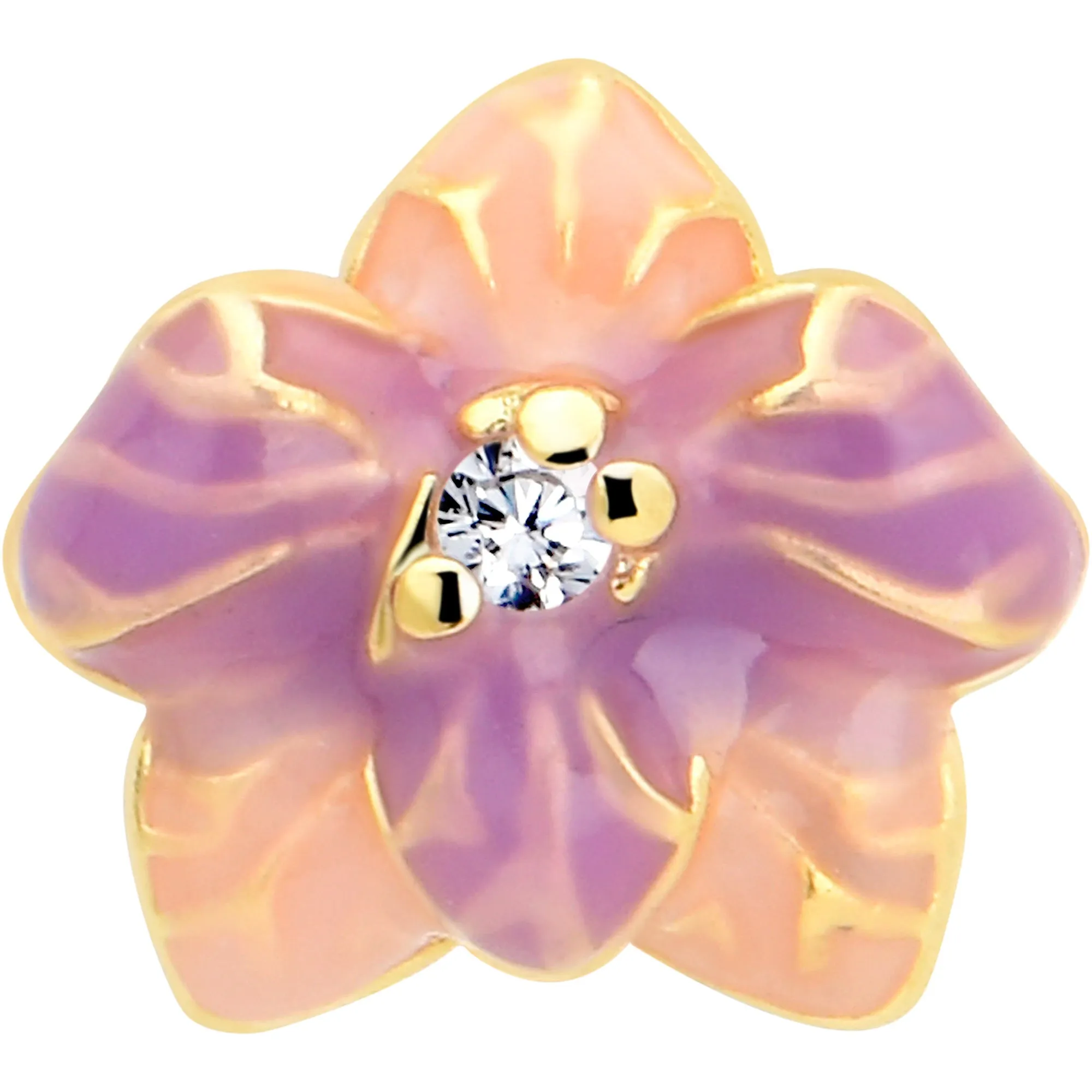 20 Gauge 7mm Clear Gem Gold Tone Pastel Flower L Shape Nose Ring