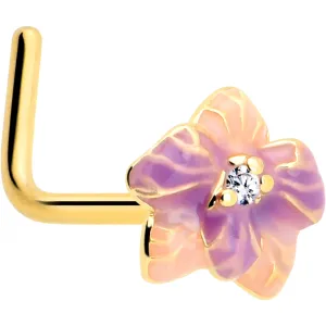 20 Gauge 7mm Clear Gem Gold Tone Pastel Flower L Shape Nose Ring
