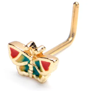 20 Gauge 7mm Gold Tone Sunrise Butterfly L Shape Nose Ring