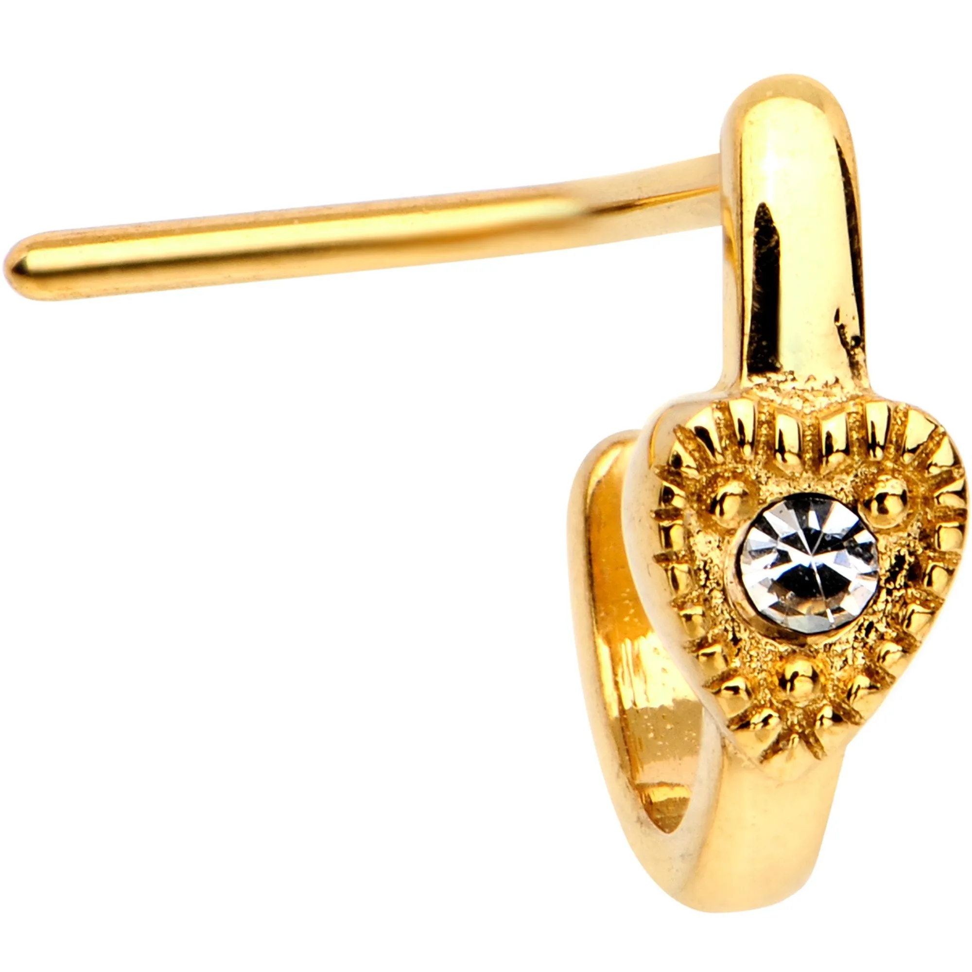 20 Gauge Clear Gem Gold Tone Heart Faux Hoop L Shaped Nose Ring