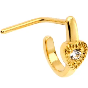 20 Gauge Clear Gem Gold Tone Heart Faux Hoop L Shaped Nose Ring