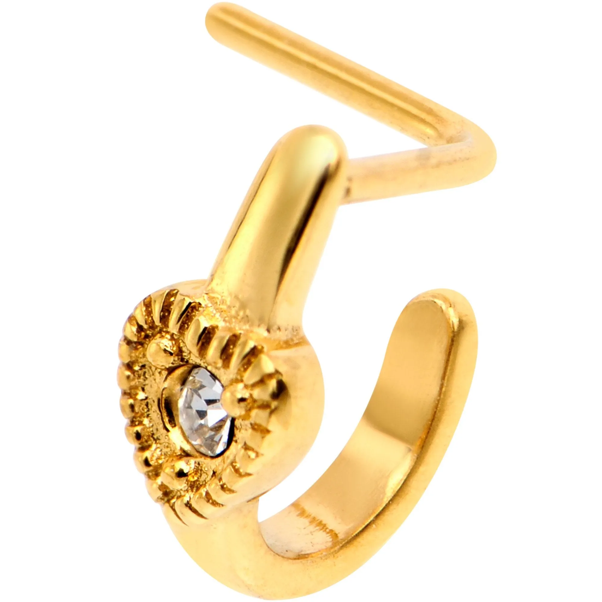 20 Gauge Clear Gem Gold Tone Heart Faux Hoop L Shaped Nose Ring