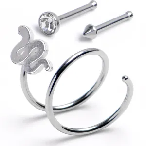 20 Gauge Nose Bone Snake Twister Double Nose Hoop Ring 3 Pack