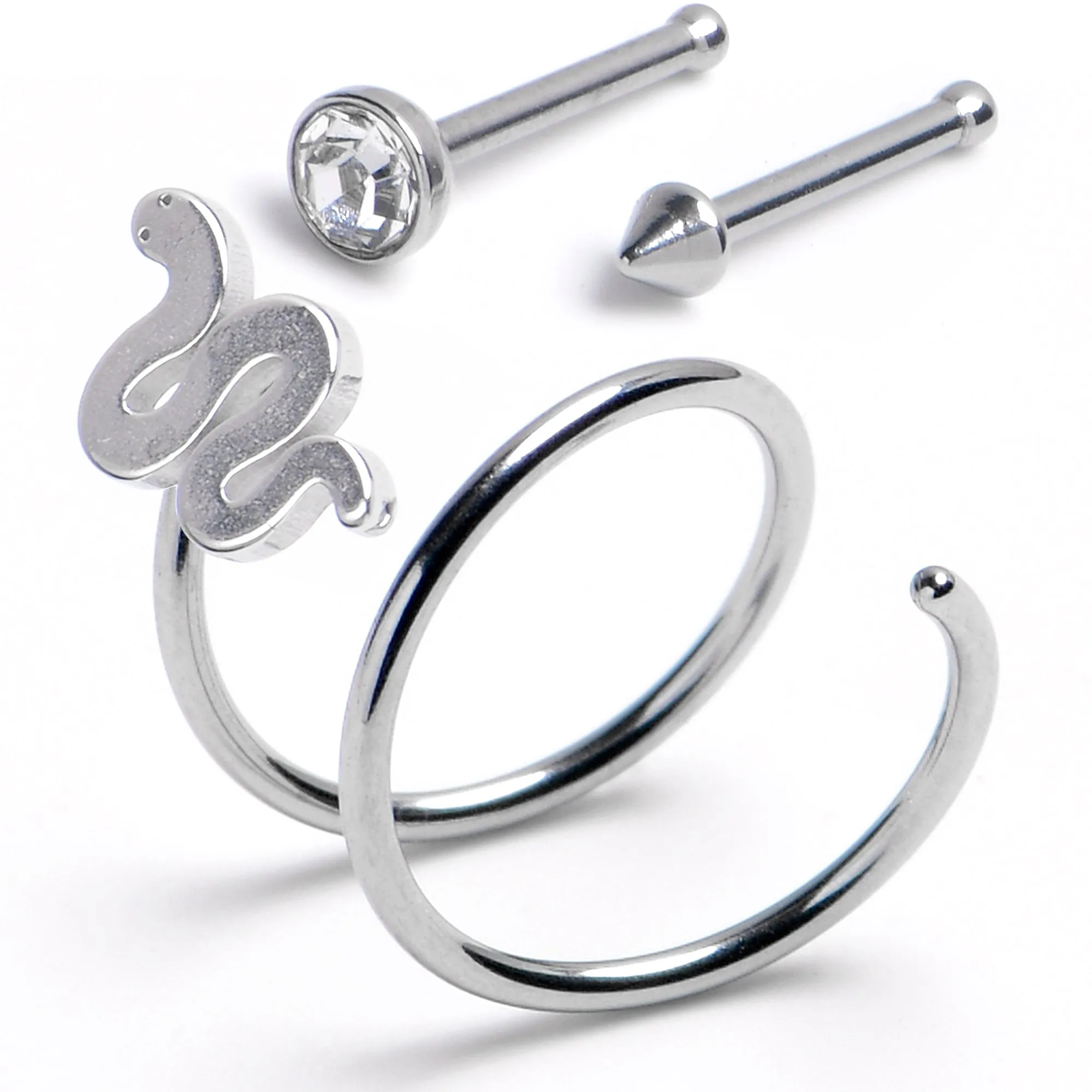 20 Gauge Nose Bone Snake Twister Double Nose Hoop Ring 3 Pack