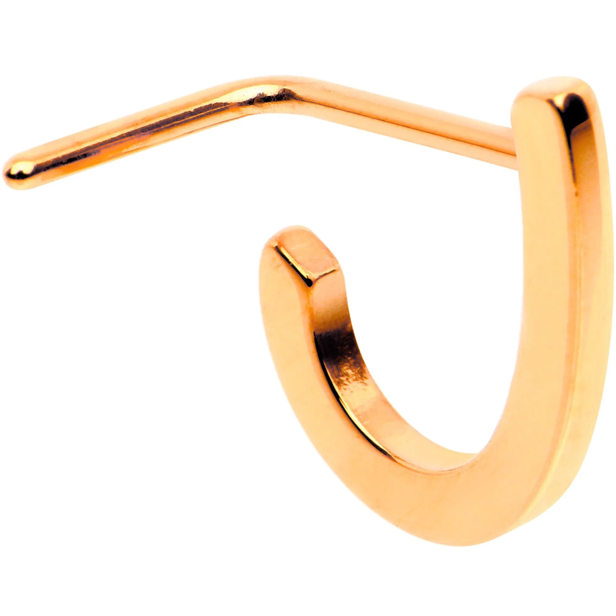 20 Gauge Rose Gold Tone Faux Hoop L Shaped Nose Ring
