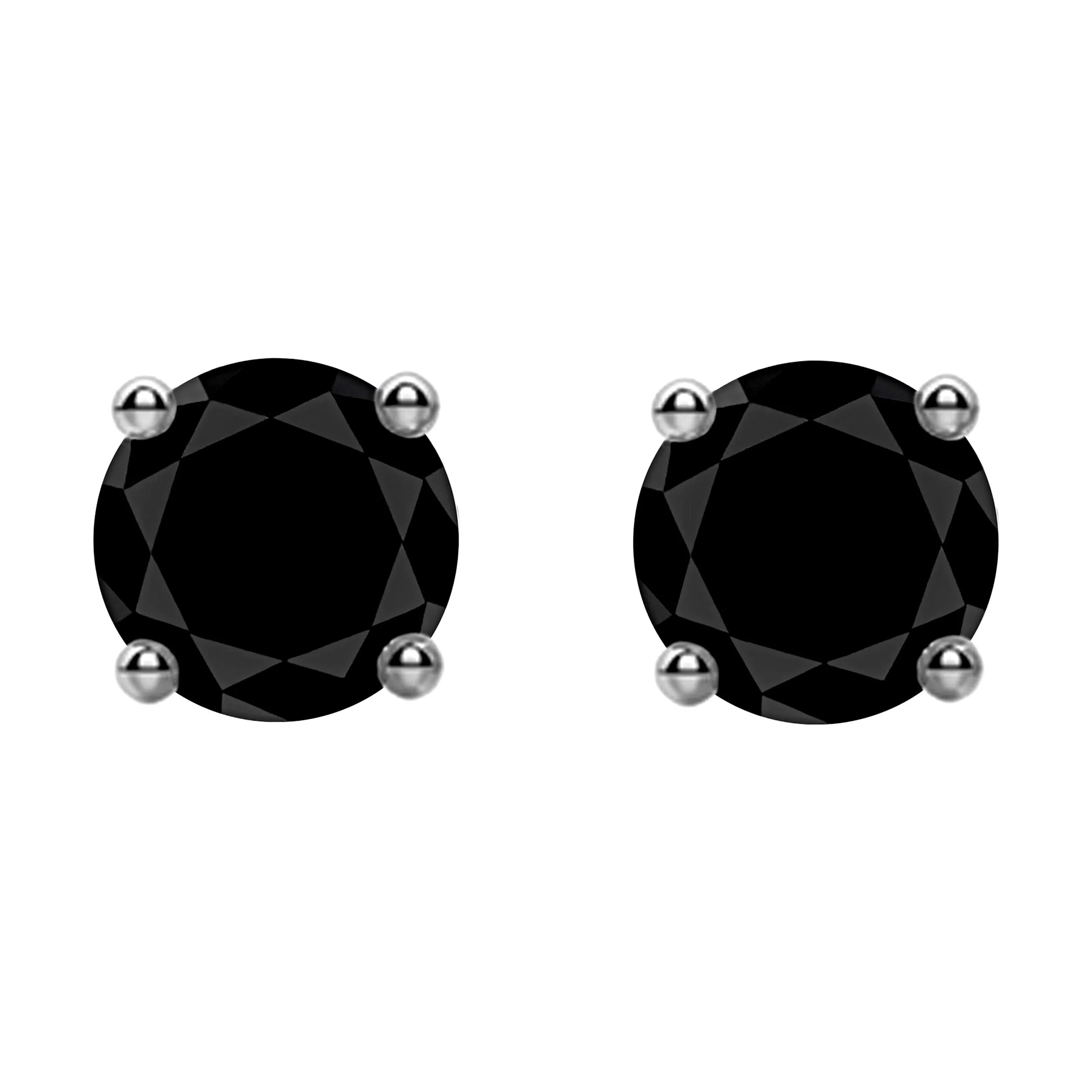 2.00tcw Round Black Diamonds in 14K White Gold Solitaire Stud Earrings