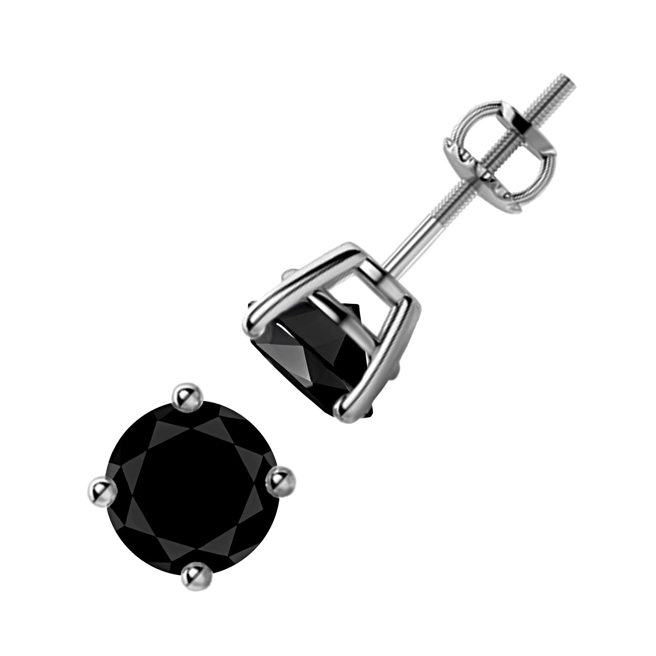 2.00tcw Round Black Diamonds in 14K White Gold Solitaire Stud Earrings