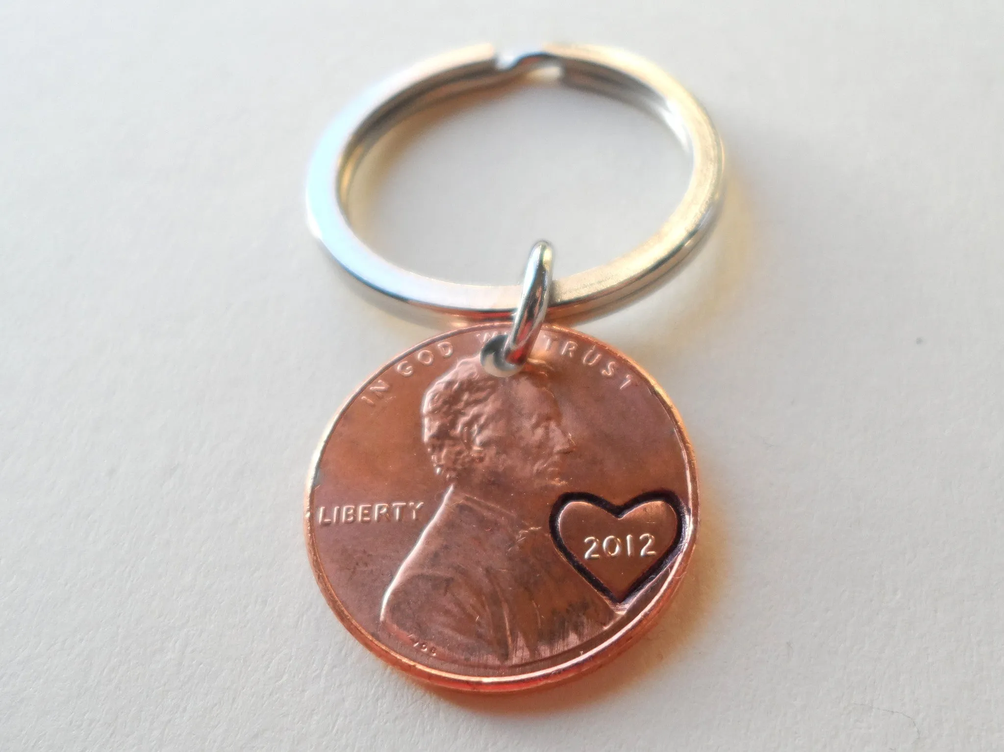 2012 Penny Keychain w/ Engraved Heart Around Year • 10-year Anniversary Gift from JE