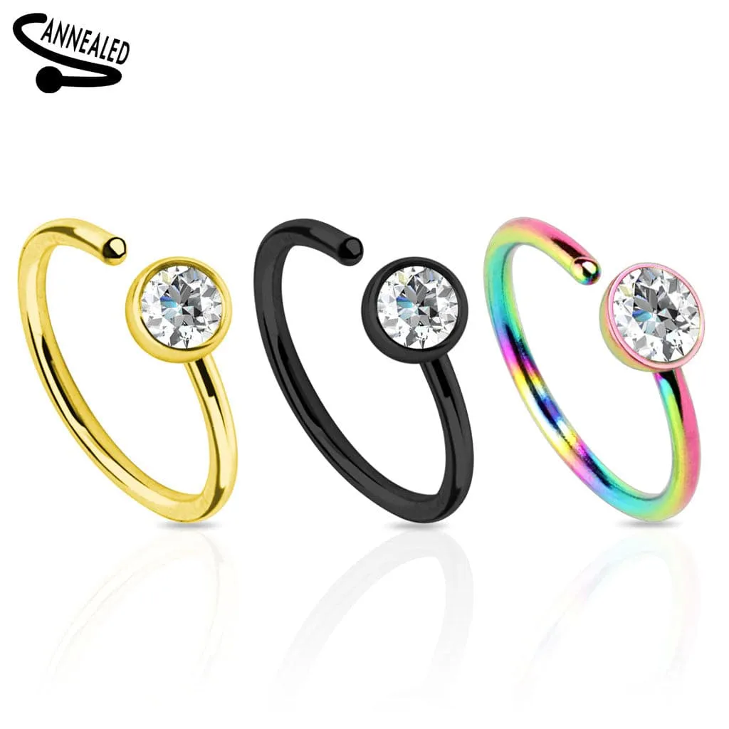 20ga 316L Surgical Steel Annealed Single White Gem Nose Ring Hoops