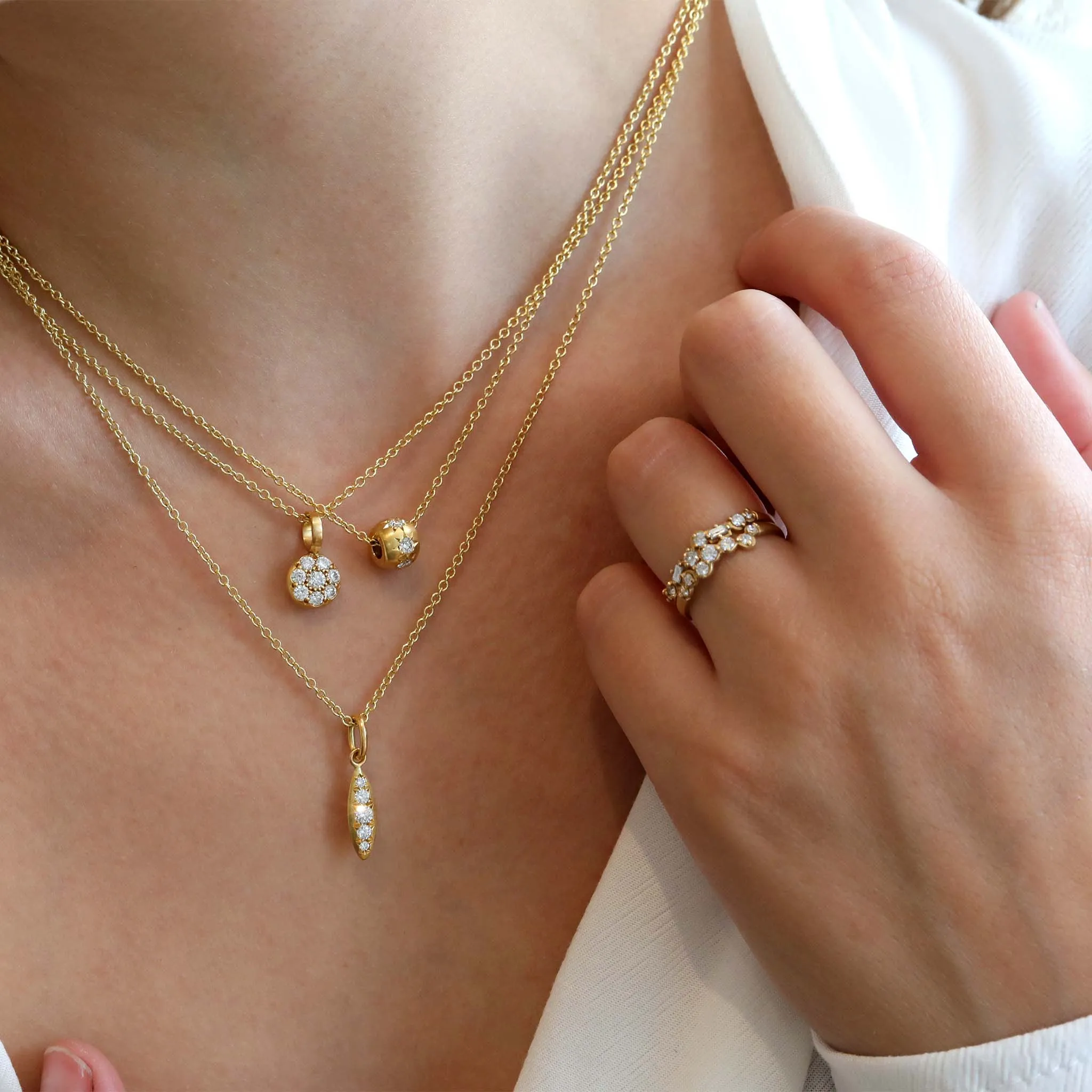 20K Gold Pave Diamond "Mini Lentil" Pendant