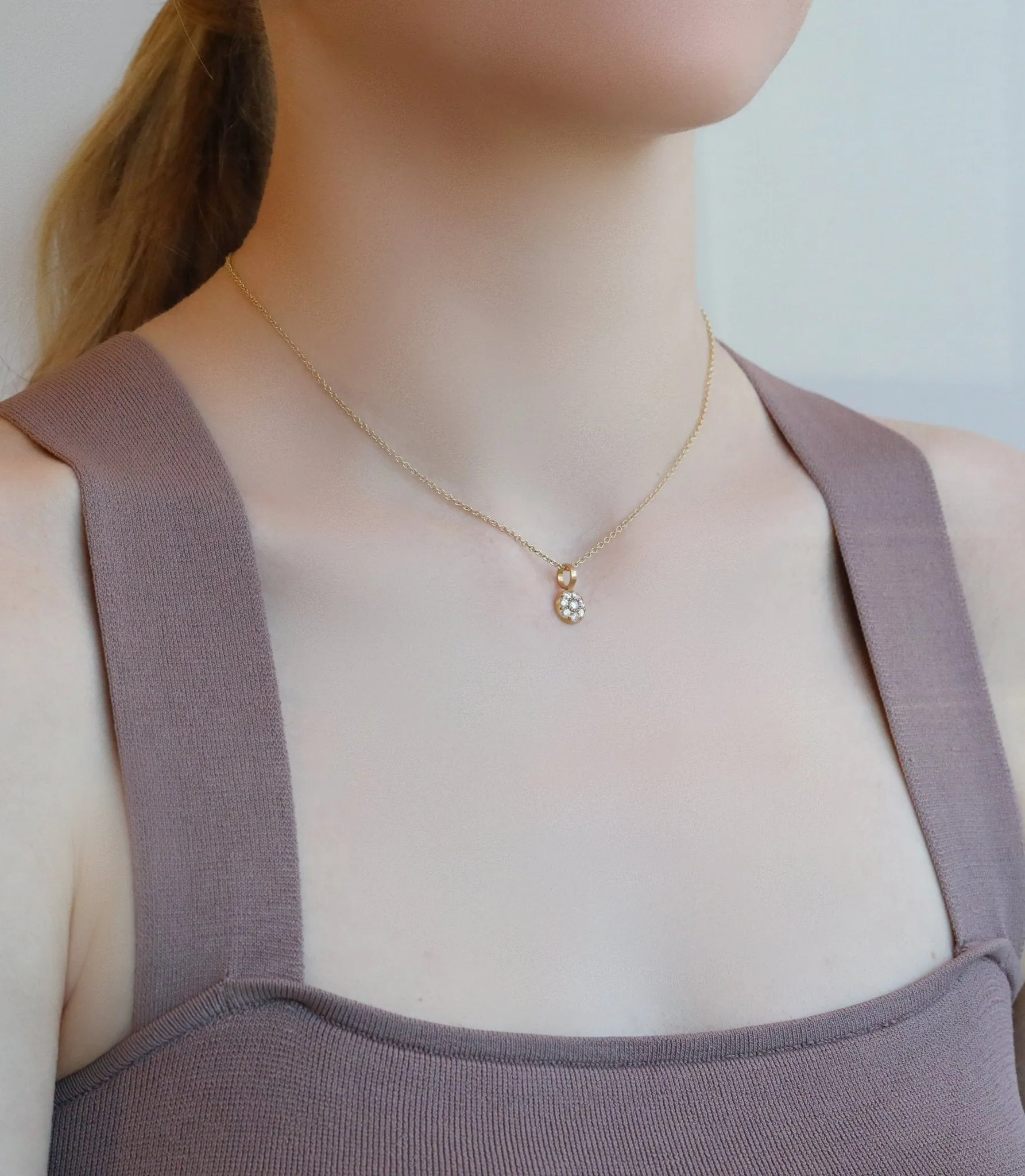 20K Gold Pave Diamond "Mini Lentil" Pendant