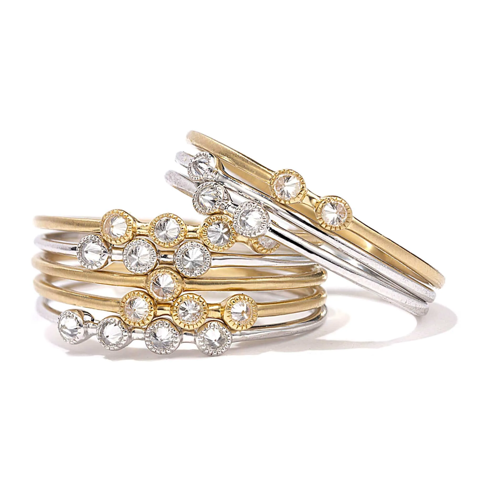 20K White Gold Double Diamond Stack Ring