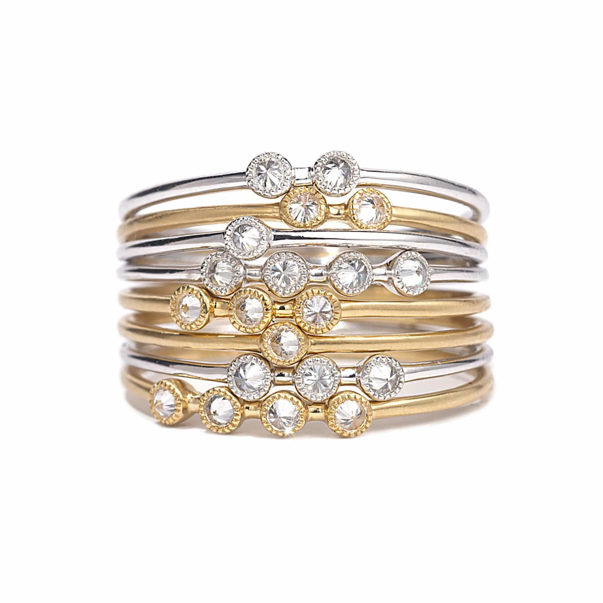 20K White Gold Double Diamond Stack Ring