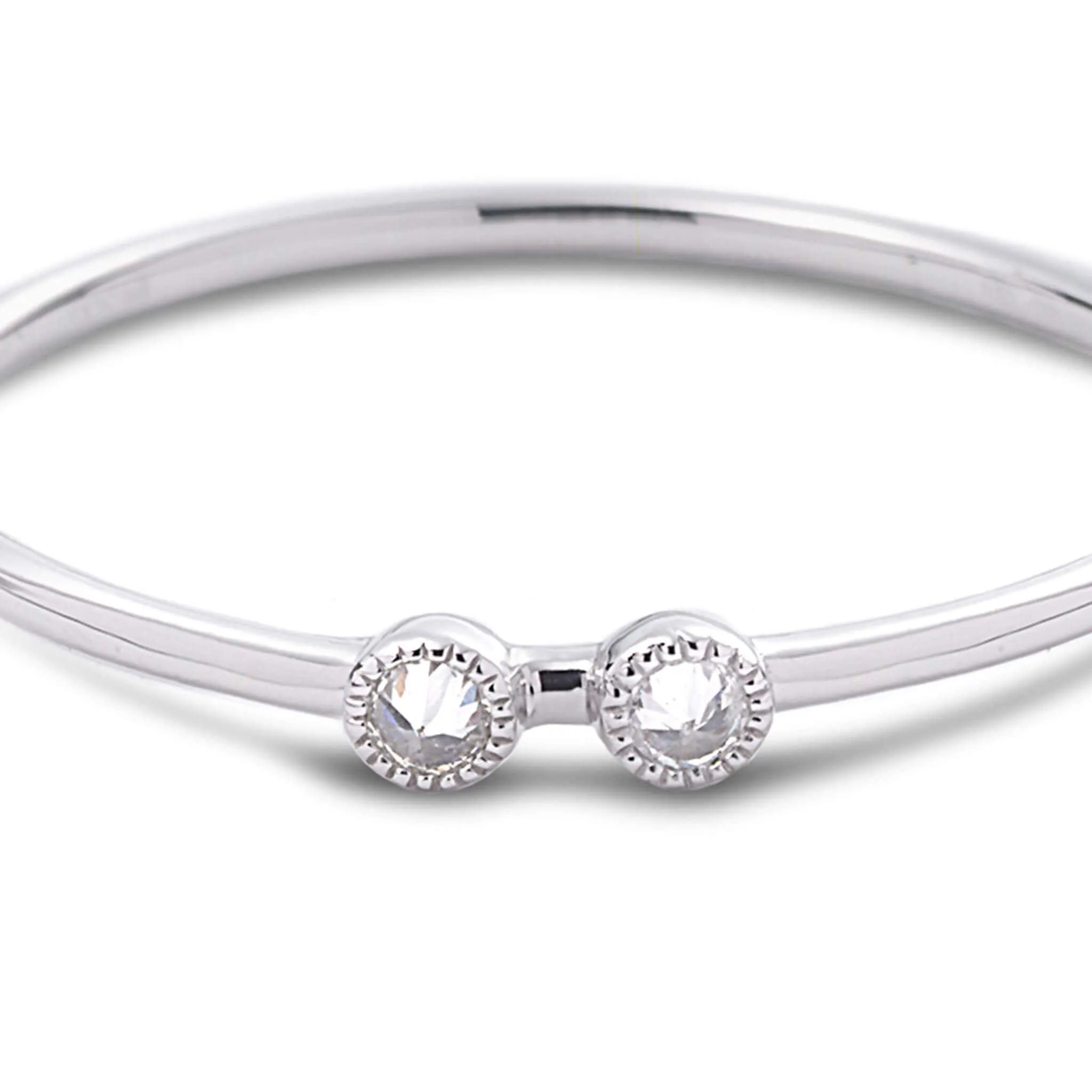 20K White Gold Double Diamond Stack Ring